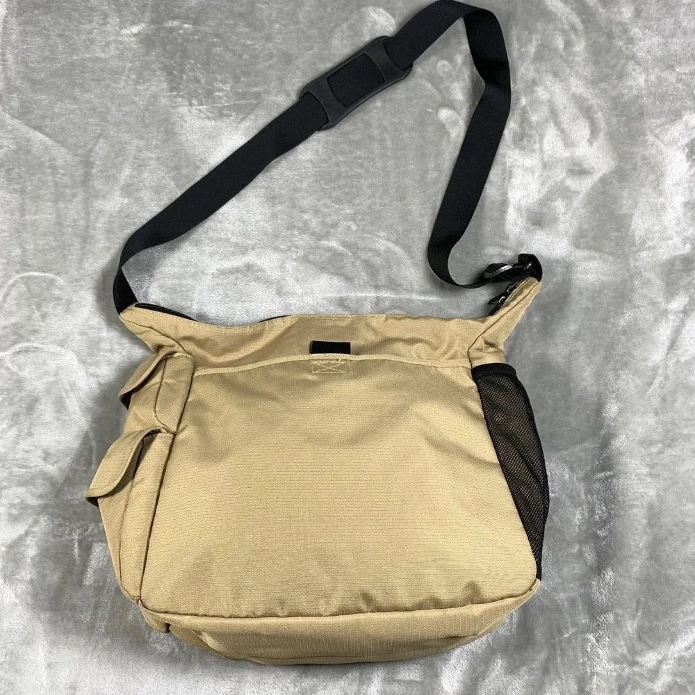 LL Bean Crossbody Messenger Bag Tan Black Satchel Travel Diaper Ripstop Nylon